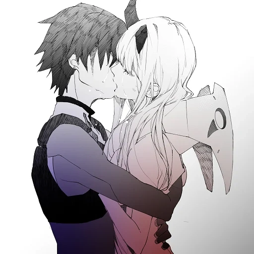 anime lovers, anime couple 02, a pair of animation art, cute cartoon couple, hiro's anime kiss