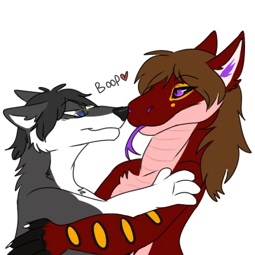 fury art, m et mme fury, fury love, le baiser de fury, anime loup couple