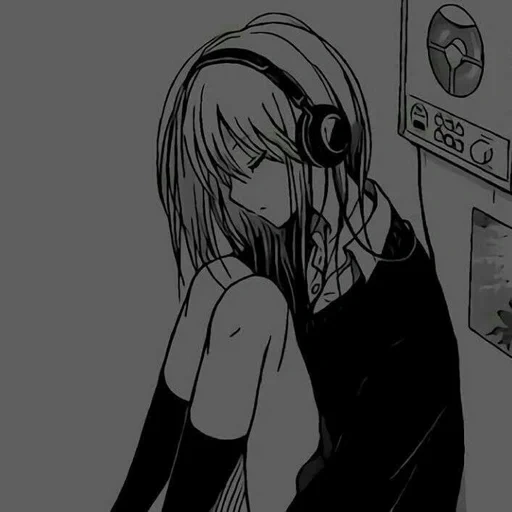 anime, anime de bande dessinée, photos d'anime tristes, fille d'anime triste, anime fille casque triste