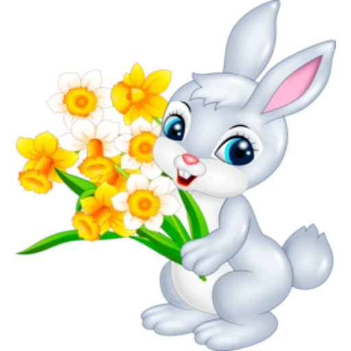 hasen mit blumen, cartoon hasen, hasen mit weißem hintergrund, bunny hält blumen, hasen mit transparentem hintergrund