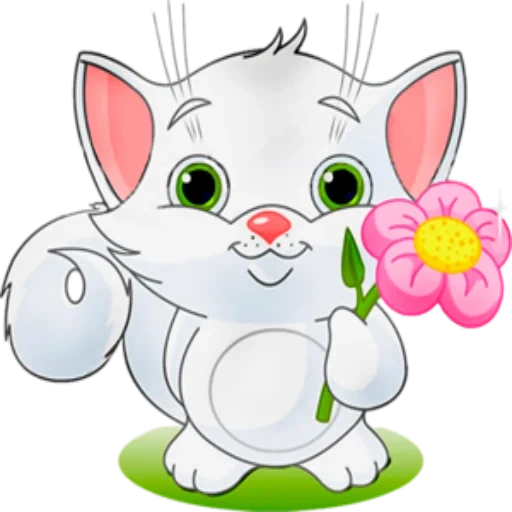 anak kucing kartun, kucing katedral, kucing kartun dengan bunga, kartun kittens lucu, hewan kartun dengan bunga