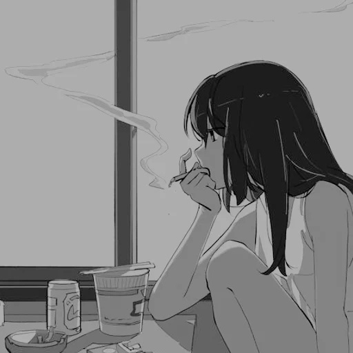 аниме, человек, рисунок, аниме рисунки, курящая аниме девочка